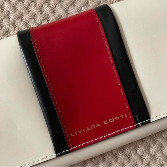 Liviana Conti Italian Leather Clutch – White with Red Stripe | NWOT - Picture 5 of 13